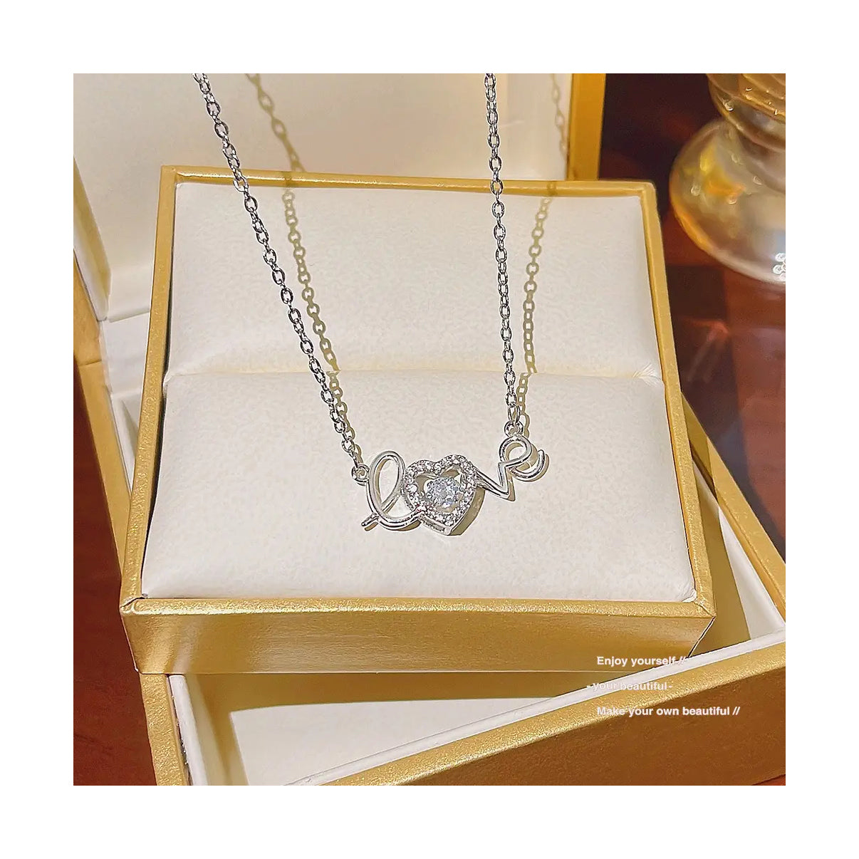 Love Silver Heart Zircon Pendant Necklace