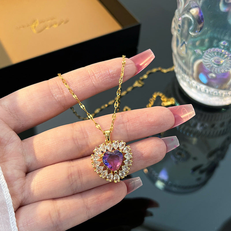 Atlantic Ocean Heart Adjustable Zircon Pendant Necklace