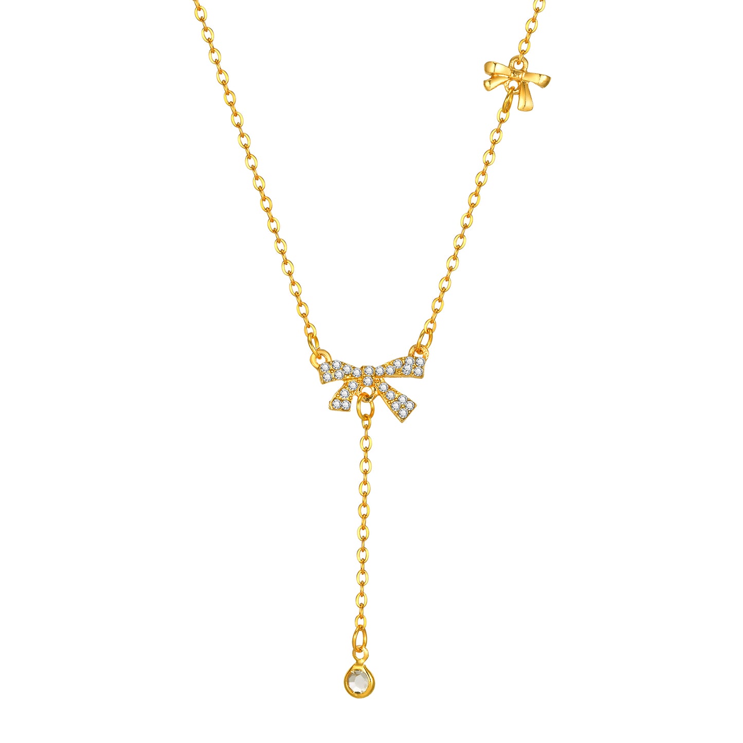 Double Bow-Knot Zircon Korean Pendant Necklace