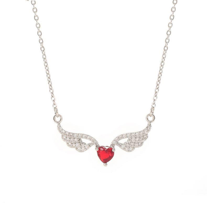 Meadow Red Heart Angel Wings Vintage Pendant Necklace