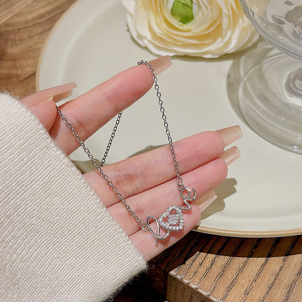 Love Silver Heart Zircon Pendant Necklace