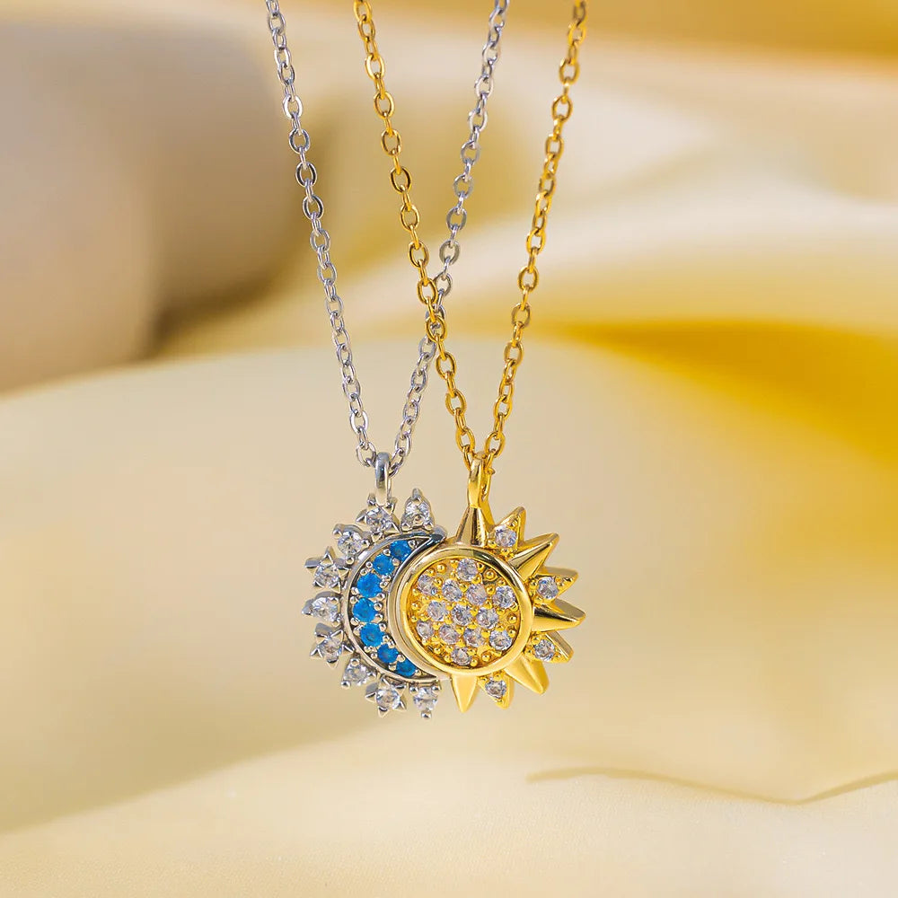 Vintage Sun and Moon Vintage Magnetic Zircon Pendant Necklace