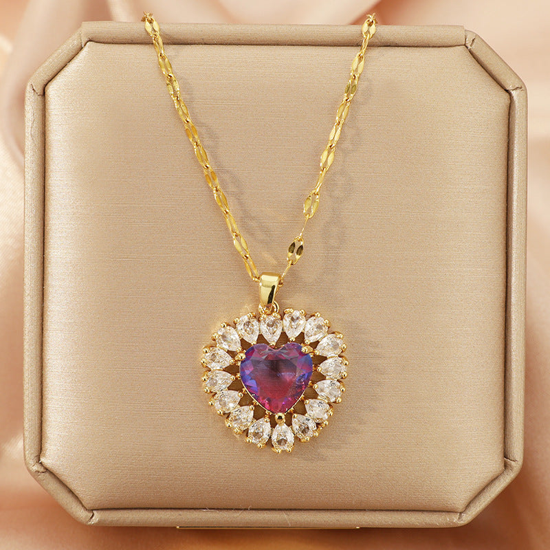 Atlantic Ocean Heart Adjustable Zircon Pendant Necklace
