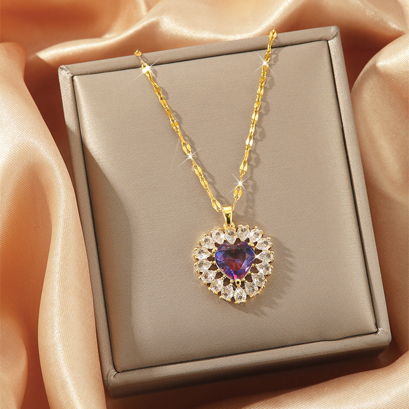 Atlantic Ocean Heart Adjustable Zircon Pendant Necklace