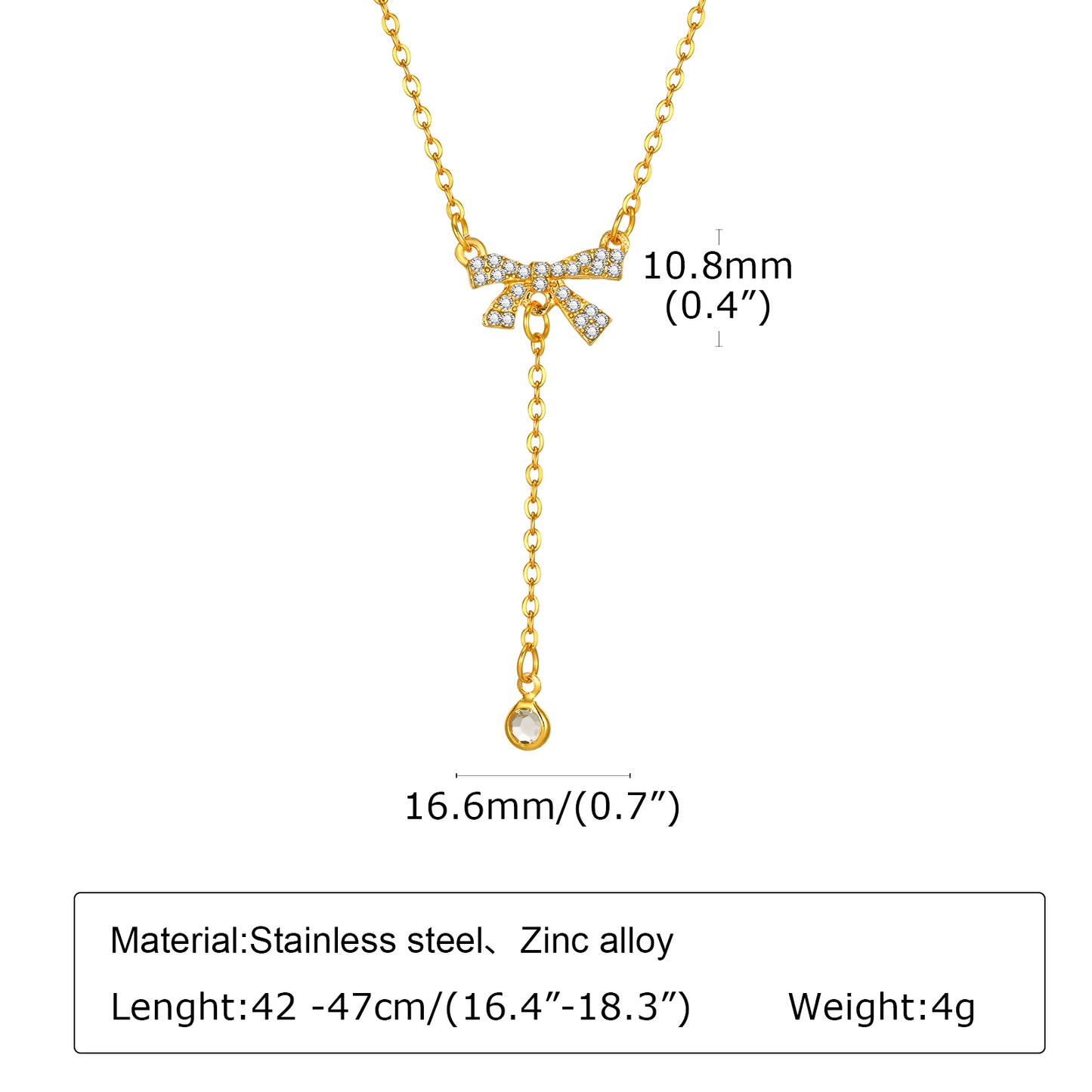 Double Bow-Knot Zircon Korean Pendant Necklace