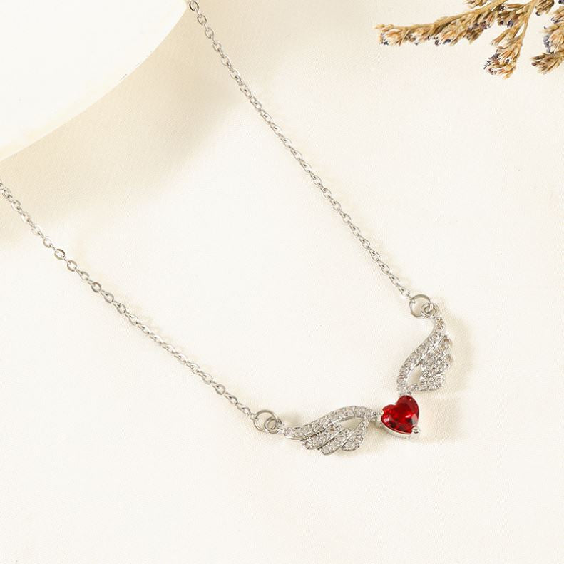Meadow Red Heart Angel Wings Vintage Pendant Necklace