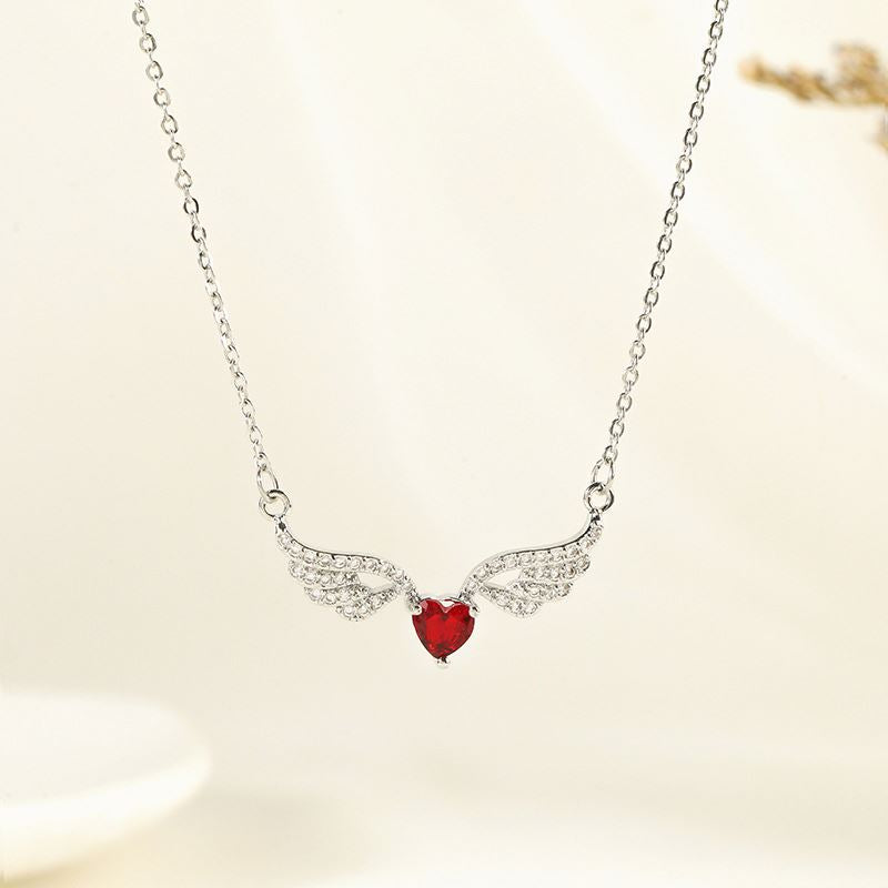 Meadow Red Heart Angel Wings Vintage Pendant Necklace