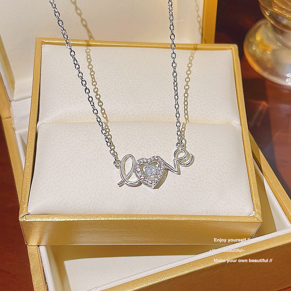 Love Silver Heart Zircon Pendant Necklace
