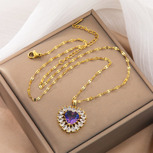 Atlantic Ocean Heart Adjustable Zircon Pendant Necklace