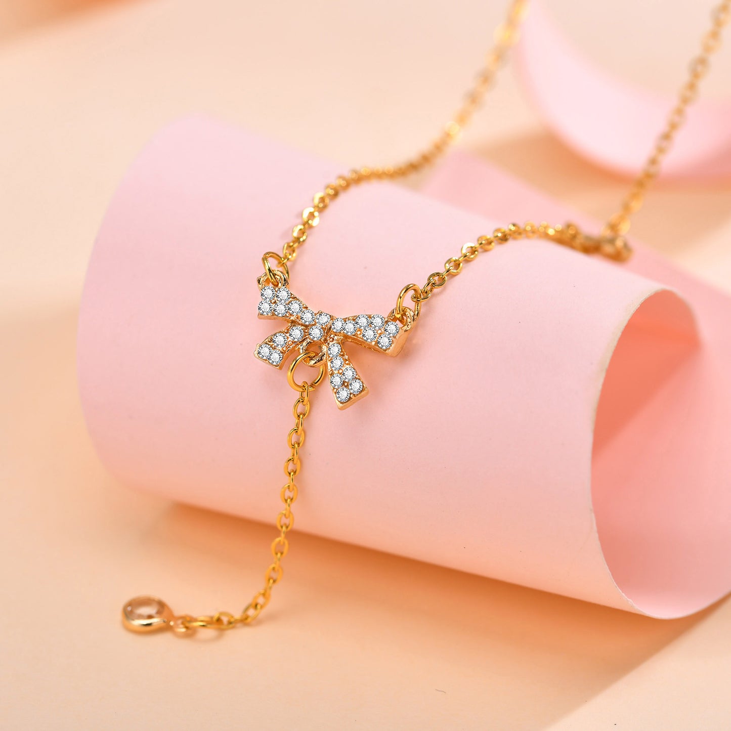 Double Bow-Knot Zircon Korean Pendant Necklace