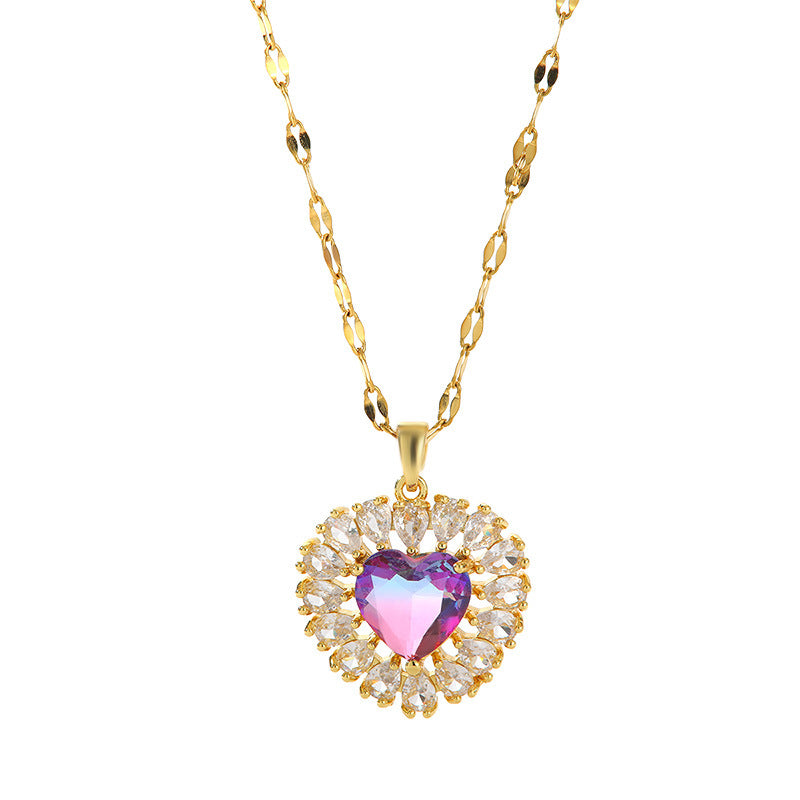 Atlantic Ocean Heart Adjustable Zircon Pendant Necklace