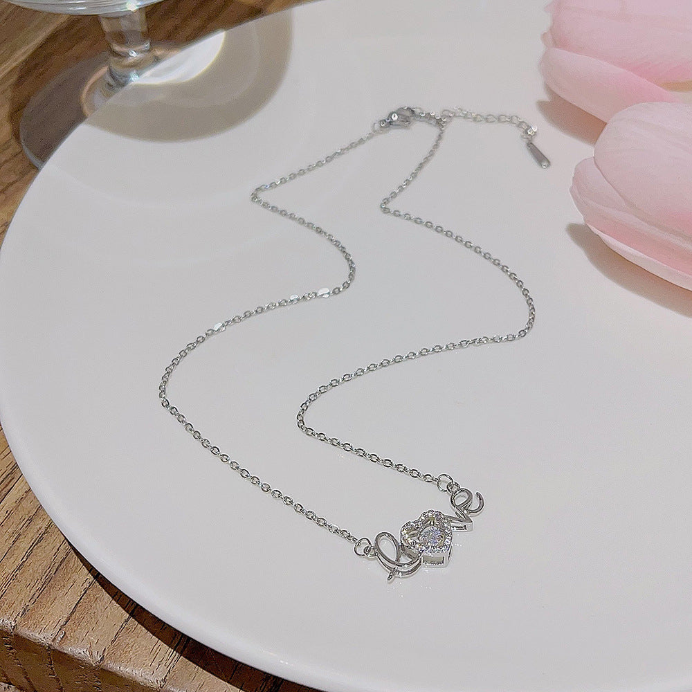 Love Silver Heart Zircon Pendant Necklace