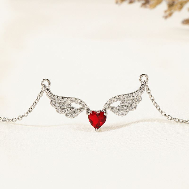 Meadow Red Heart Angel Wings Vintage Pendant Necklace