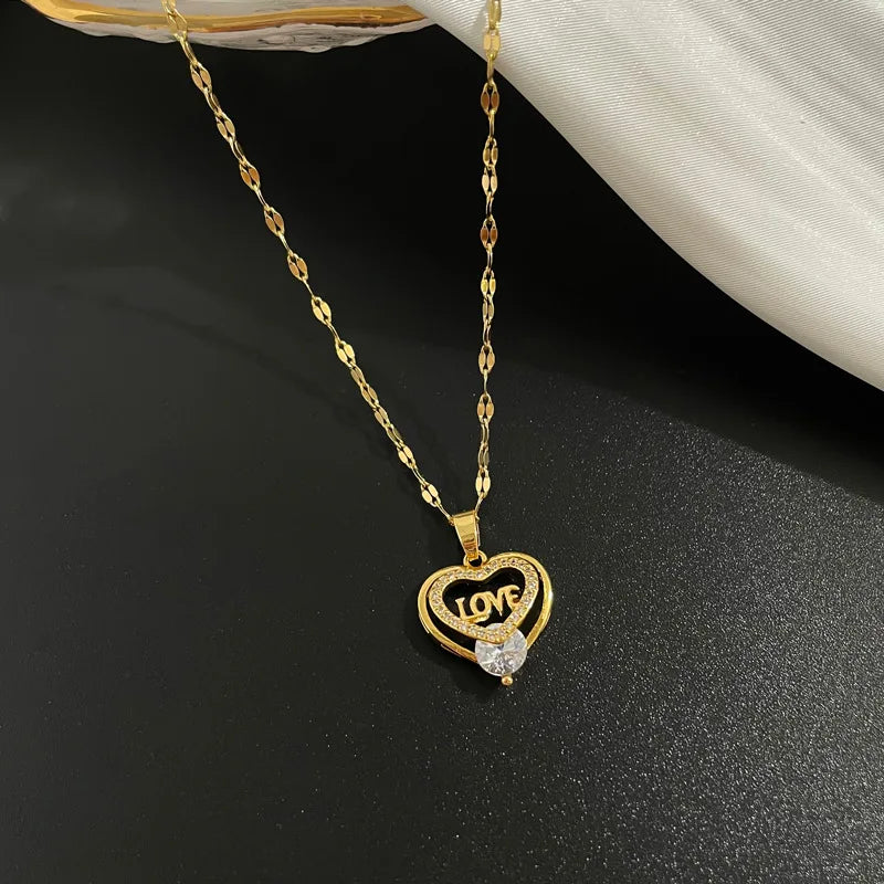 Love You In My Heart Diamond Zircon Pendant Necklace