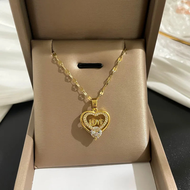 Love You In My Heart Diamond Zircon Pendant Necklace