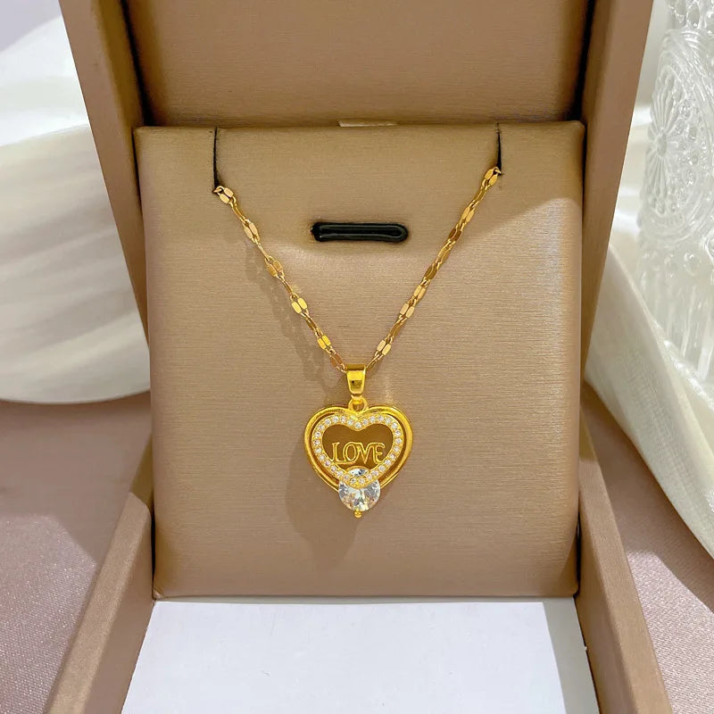 Love You In My Heart Diamond Zircon Pendant Necklace