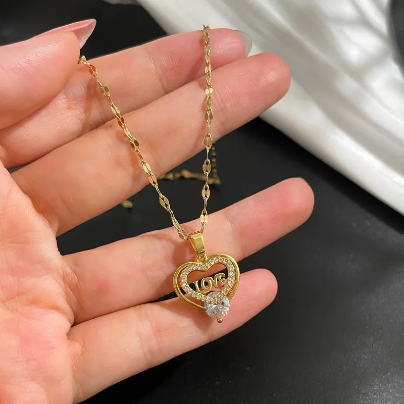 Love You In My Heart Diamond Zircon Pendant Necklace
