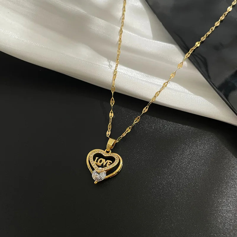 Love You In My Heart Diamond Zircon Pendant Necklace