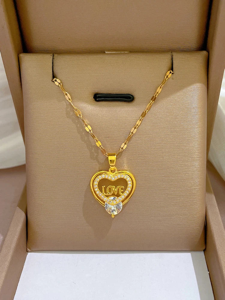 Love You In My Heart Diamond Zircon Pendant Necklace