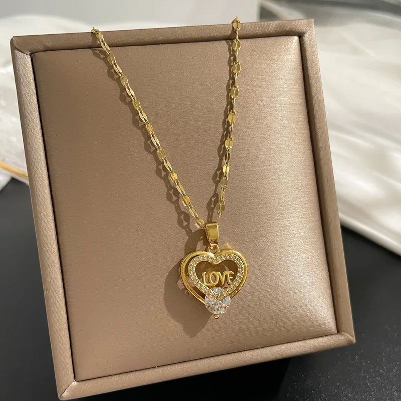 Love You In My Heart Diamond Zircon Pendant Necklace