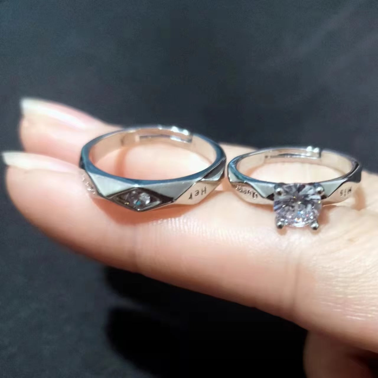 Diamond Engagement Couple Ring Lettering Her King His Queen