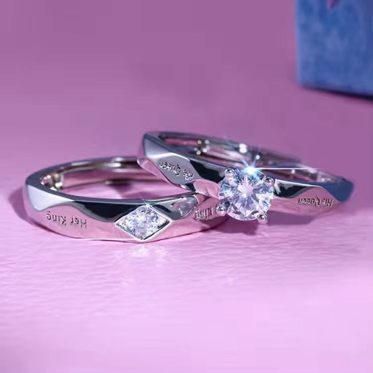 Diamond Engagement Couple Ring Lettering Her King His Queen