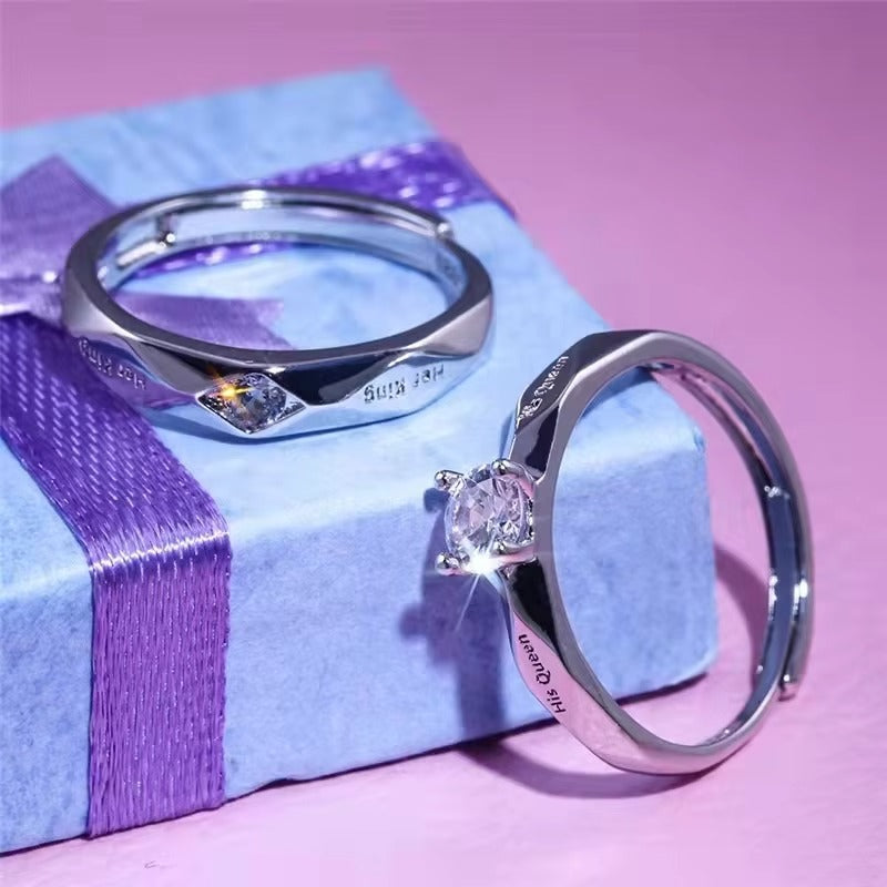 Diamond Engagement Couple Ring Lettering Her King His Queen