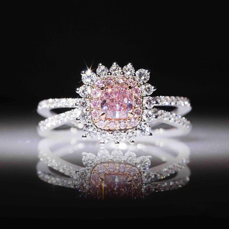 Pink Square Diamond With Micro Zircon Ring