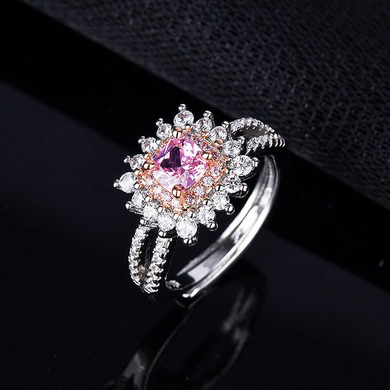 Pink Square Diamond With Micro Zircon Ring