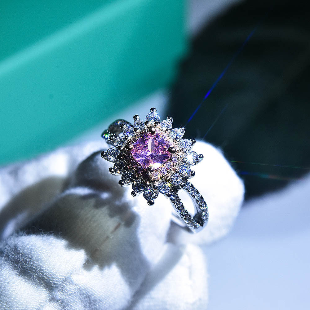 Pink Square Diamond With Micro Zircon Ring