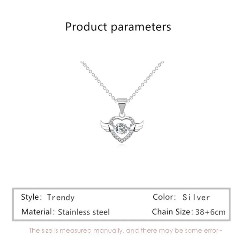 Heart Angel Wing Platinum Plated Zircon Pendant Necklace