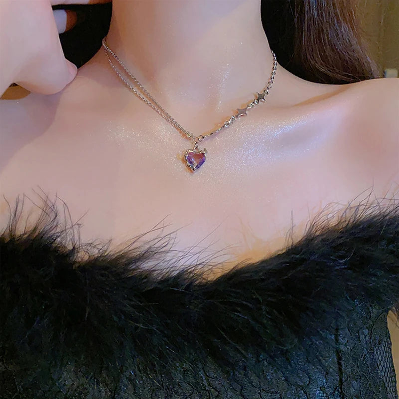 Maleficent Heart Star Zircon Pendant Necklace