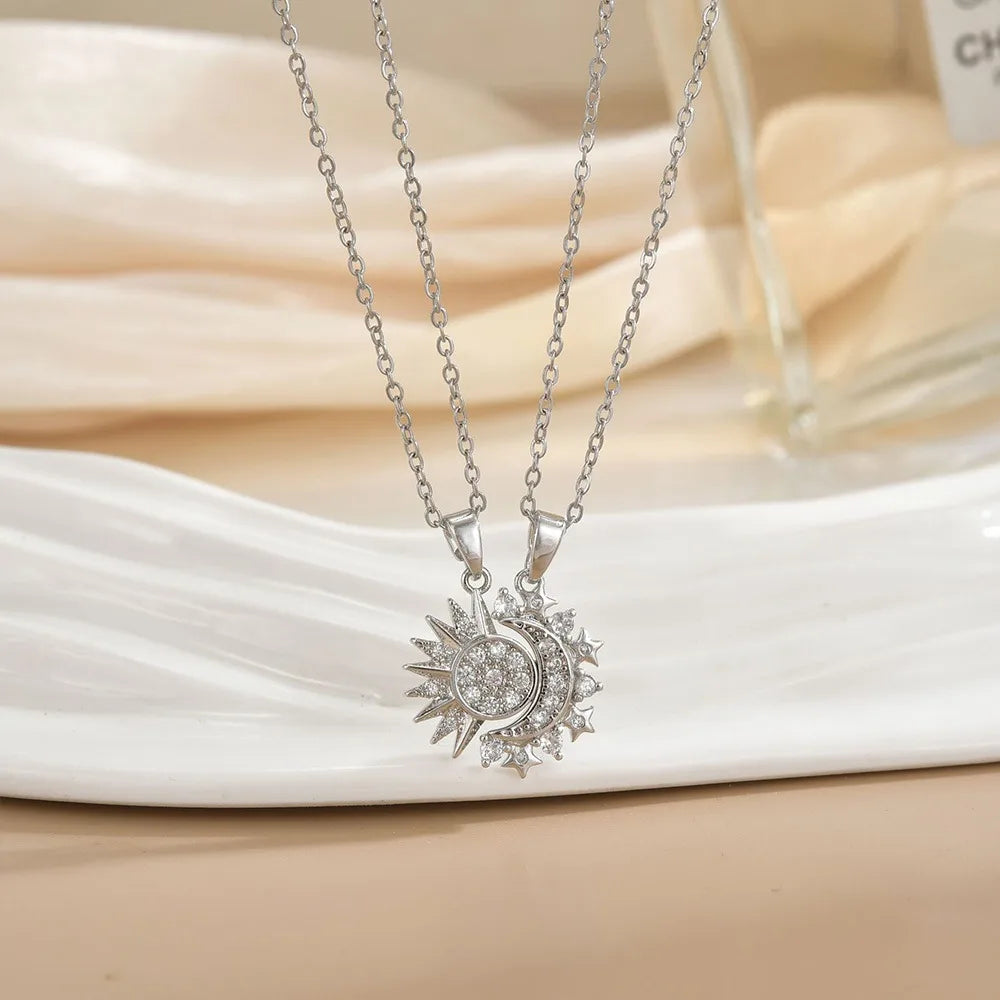 Vintage Sun and Moon Vintage Magnetic Zircon Pendant Necklace