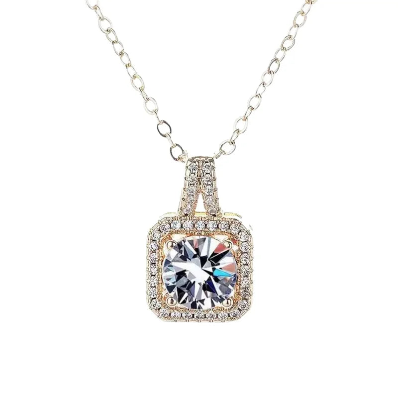 Diamond Square Platinum Plated Silver Zircon Pendant Necklace