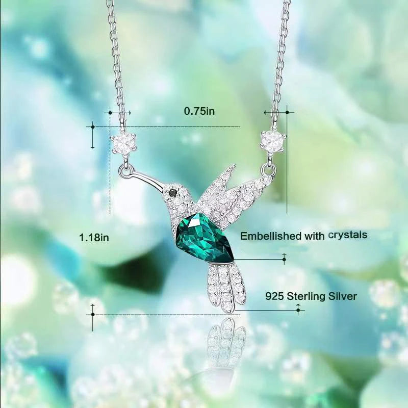 Kingfisher Humming Bird Green Diamond Zircon Pendant Necklace