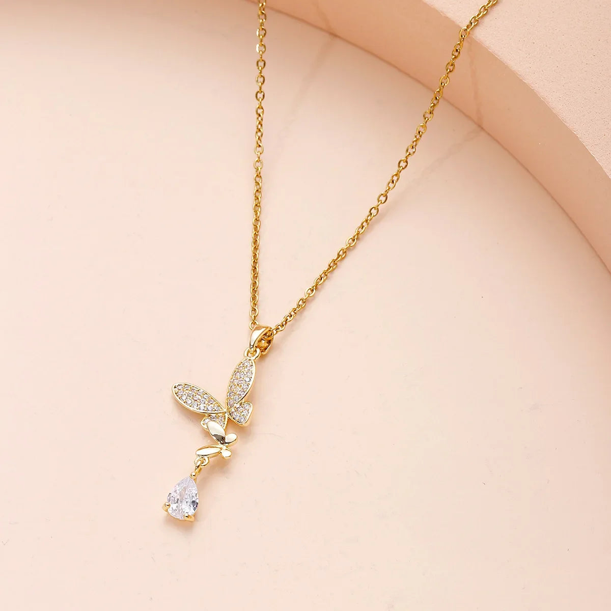 Clover Butterfly Zircon Pendant Necklace