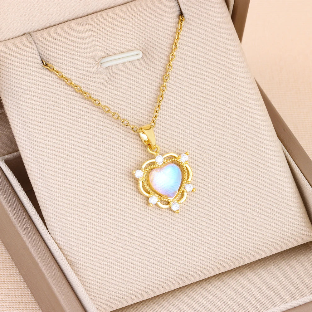 Rainbow Crystal Heart Zircon Pendant Necklace