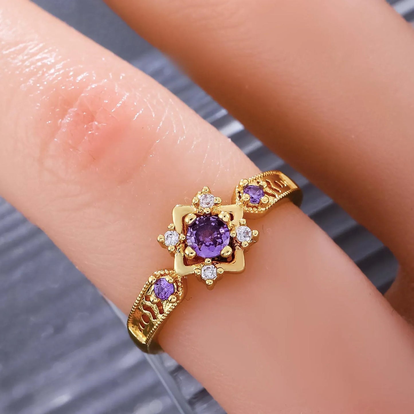 Atlas Star š Purple Square Micro Zircon Diamond Ring