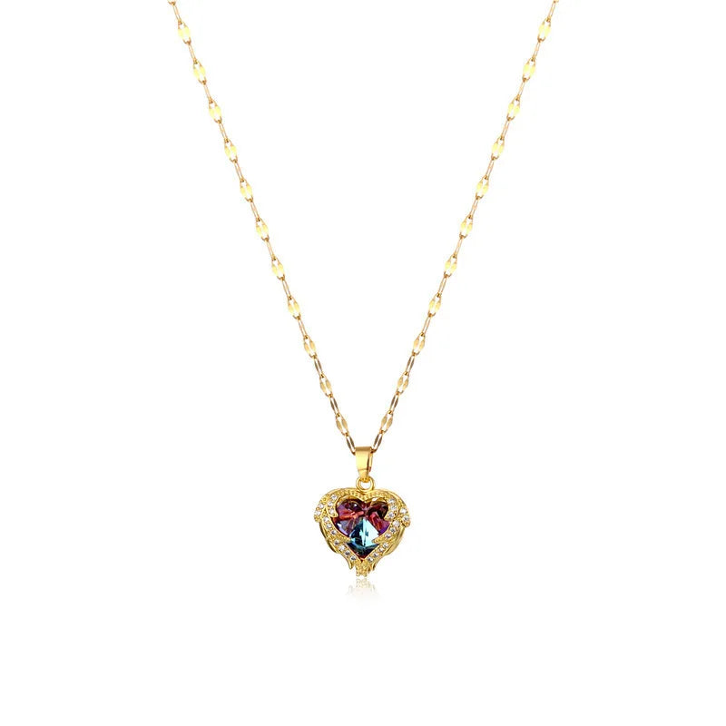 Crystal Ocean Heart Zircon Pendant Necklace