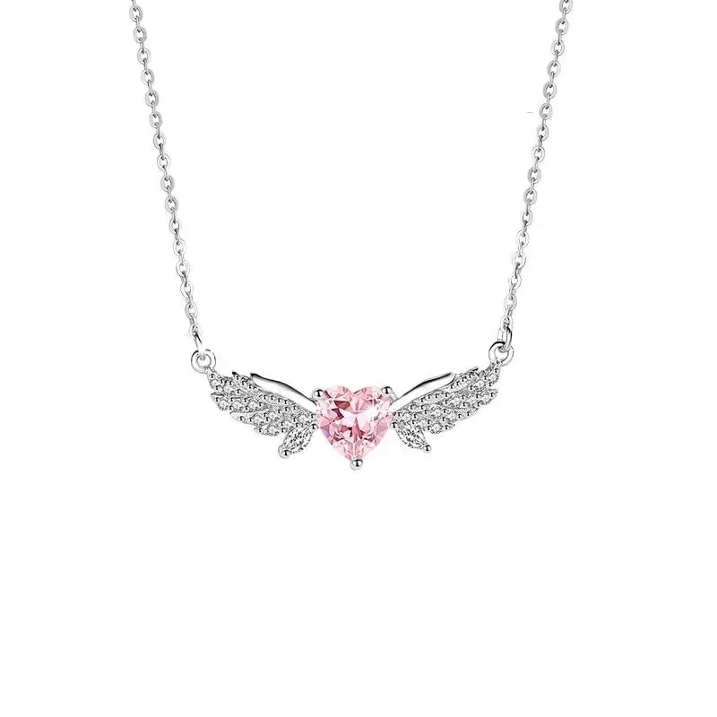 Hazel Fairy Wing Pink Heart Zircon Pendant Necklace