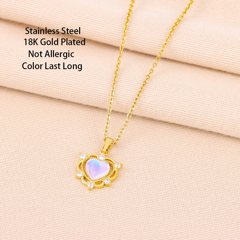 Rainbow Crystal Heart Zircon Pendant Necklace