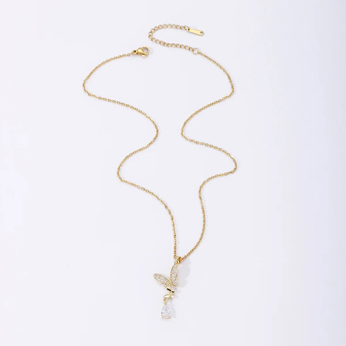 Clover Butterfly Zircon Pendant Necklace