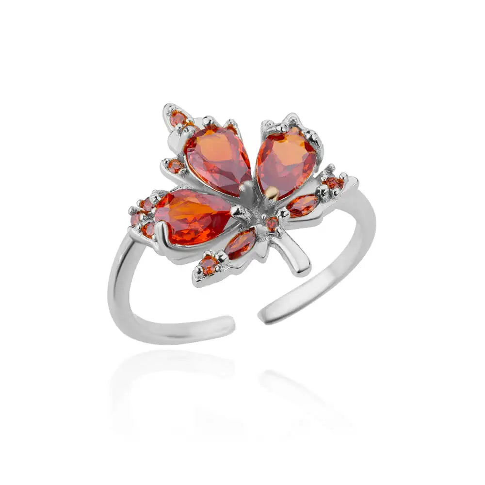 Red Maple Leaf Rings Adjustable