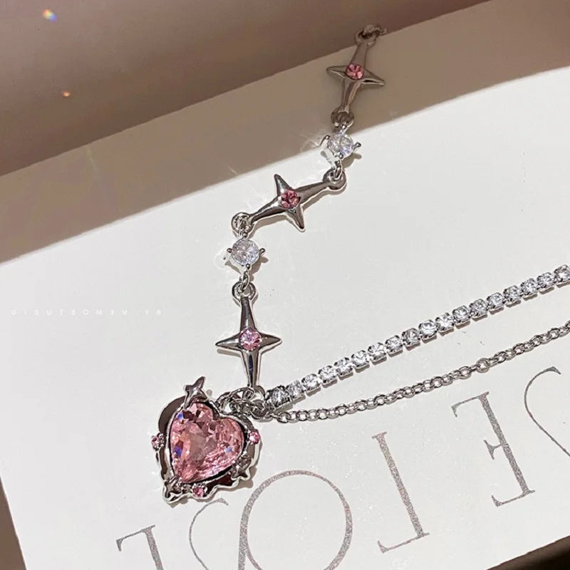 Maleficent Heart Star Zircon Pendant Necklace