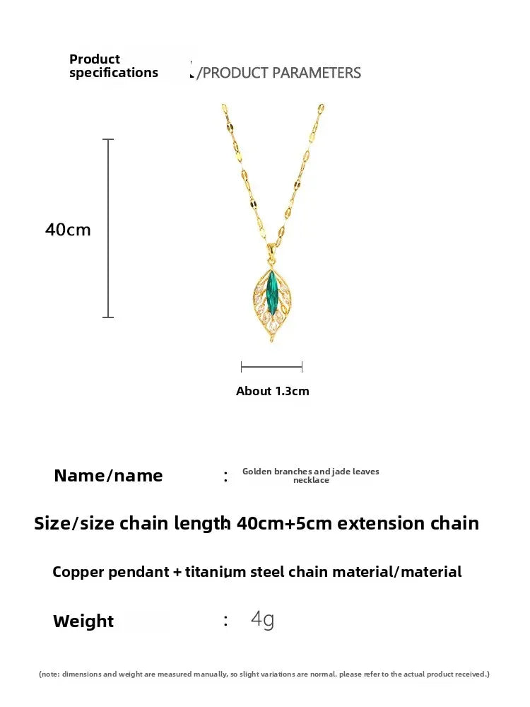 Green Palm Leaf Zircon Pendant Necklace