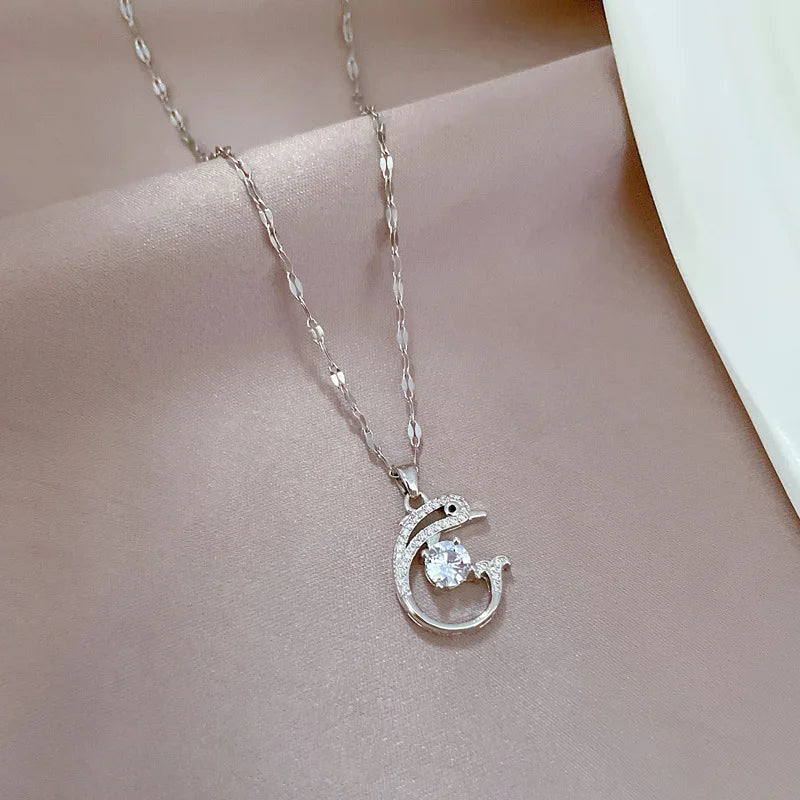 Diamond Dolphin Zircon Pendant Necklace