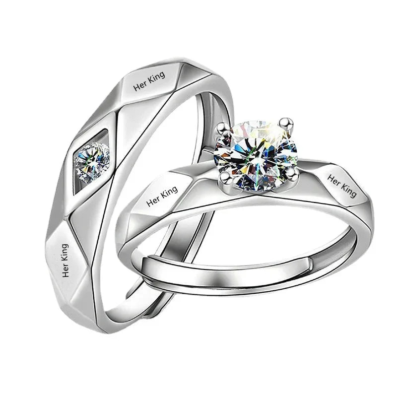 Diamond Engagement Couple Ring Lettering Her King His Queen