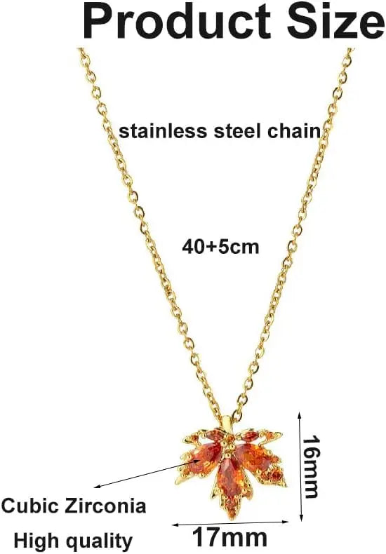 Red Maple Leaf Zircon Korean Pendant Necklace