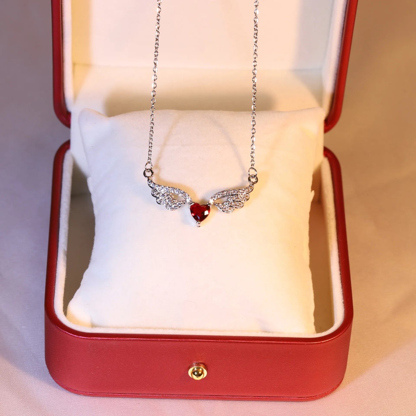Meadow Red Heart Angel Wings Vintage Pendant Necklace