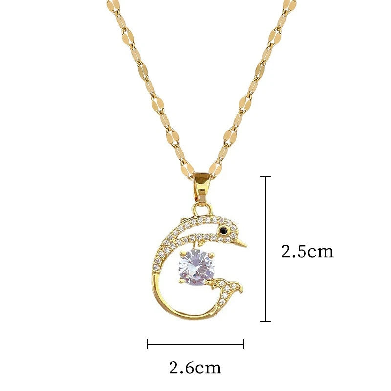 Diamond Dolphin Zircon Pendant Necklace